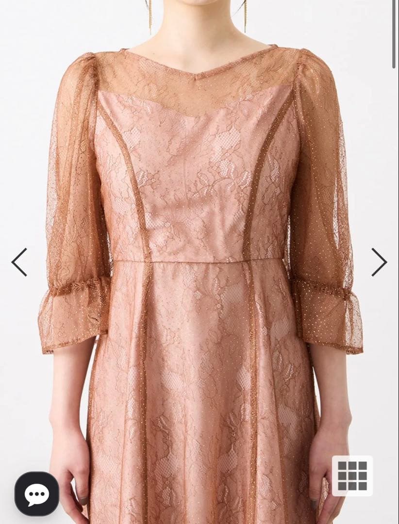 グリッターレース袖付きフィット&フレアパーティードレス　結婚式　お呼ばれ　ドレス