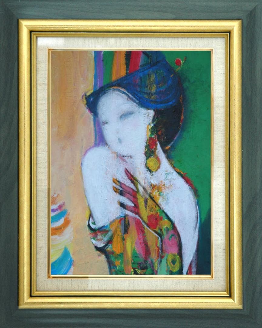 油絵 菅家令子 絵 絵画インテリア 額付(黒) uF6-010111 人物 女性