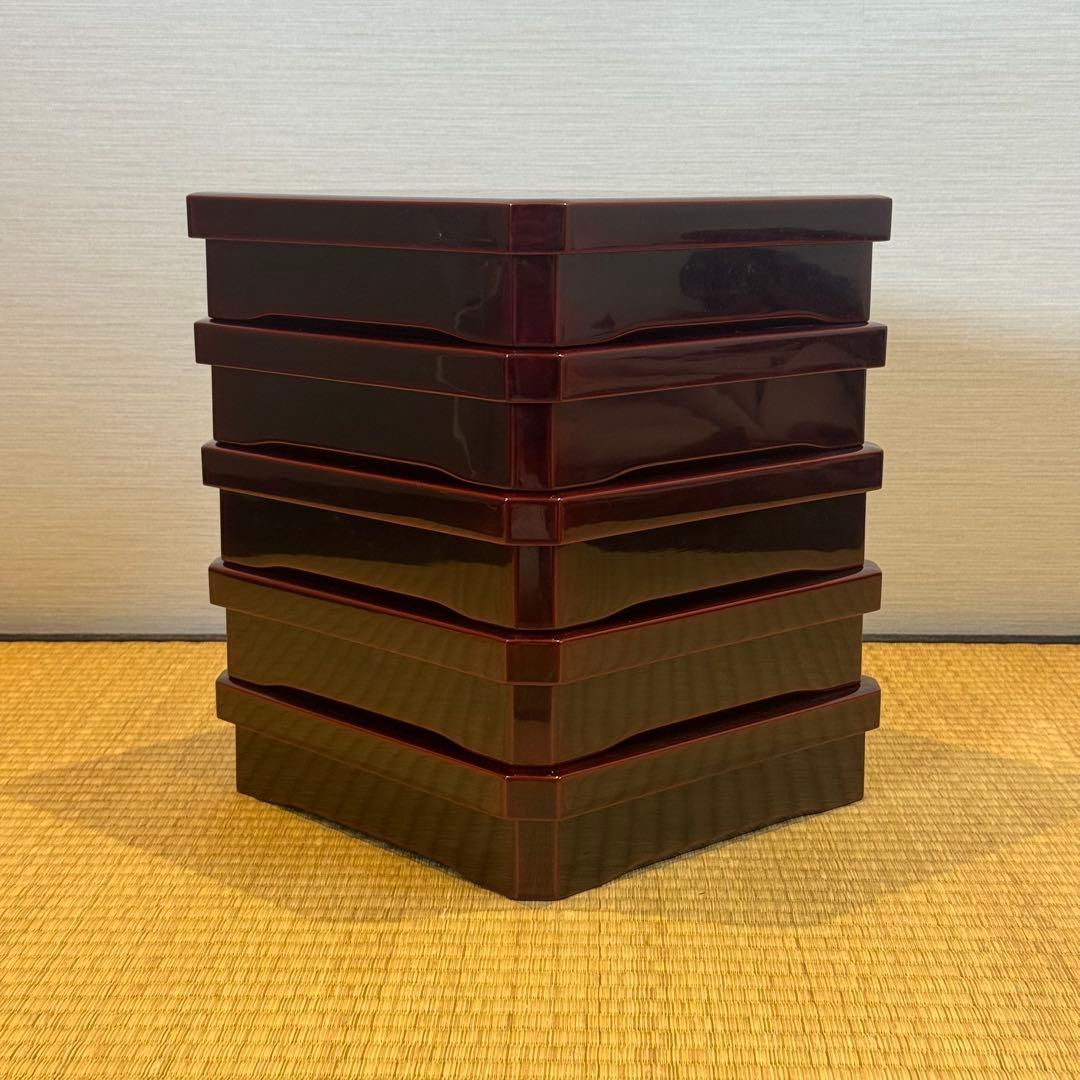 輪島塗 松華堂 溜塗 弁当箱 五段一組 共箱 美品 未使用