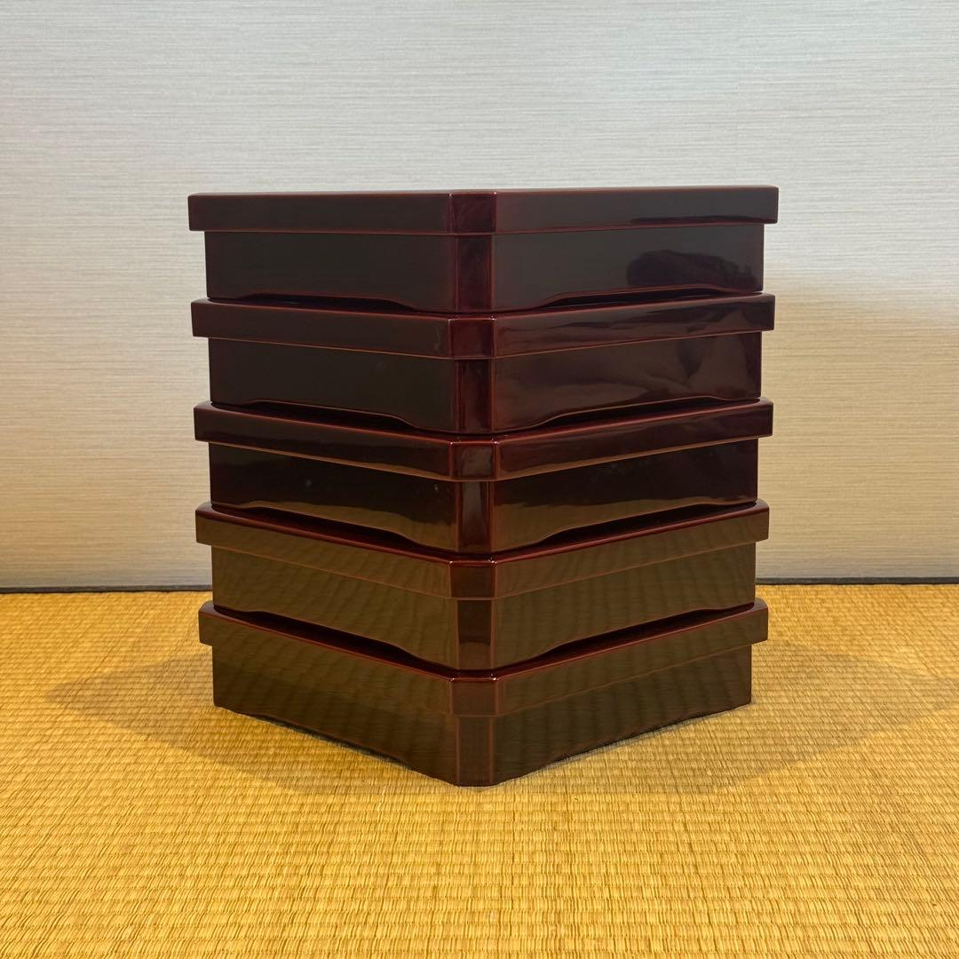 輪島塗 松華堂 溜塗 弁当箱 五段一組 共箱 美品 未使用