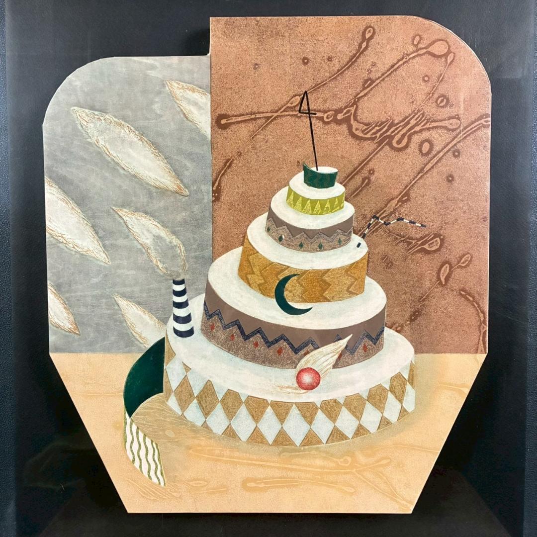 美品 岩切裕子「雲の記念日」木版画 直筆サイン・画廊シール有 お洒落な立体額装