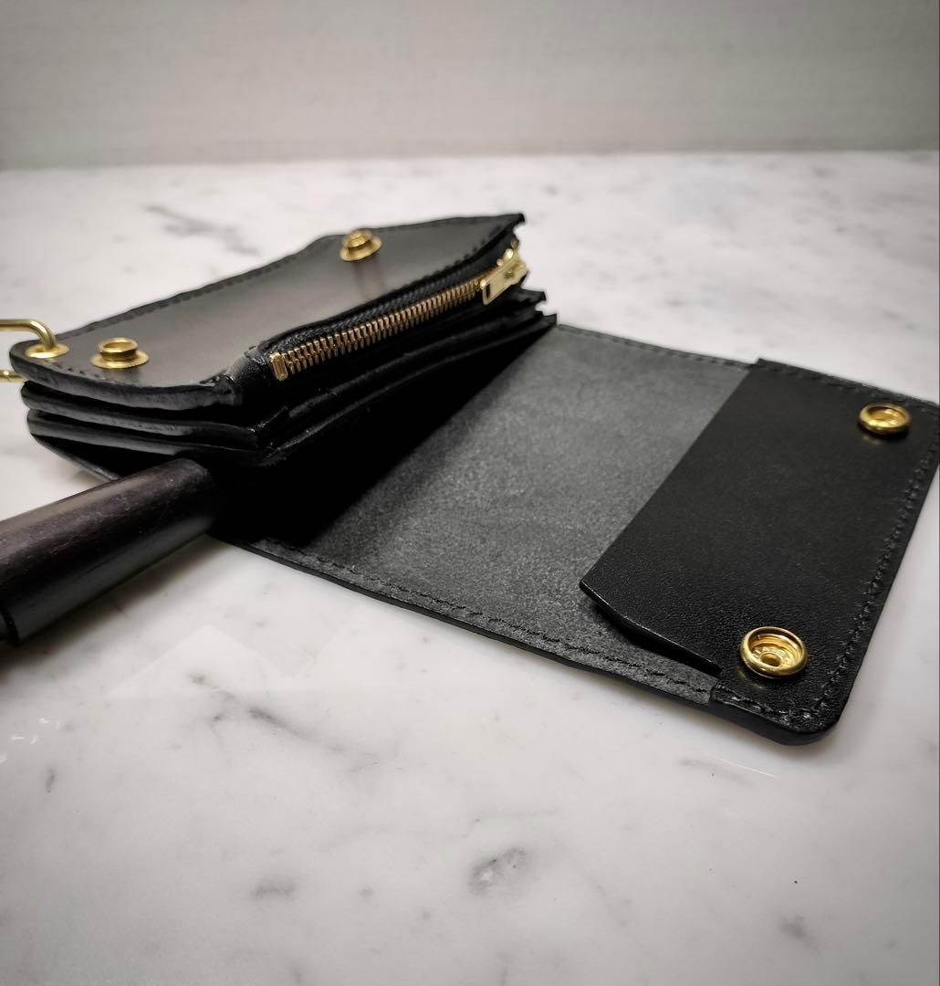 かみなか品　栃木レザー　黒　スマートトラッカーウォレット