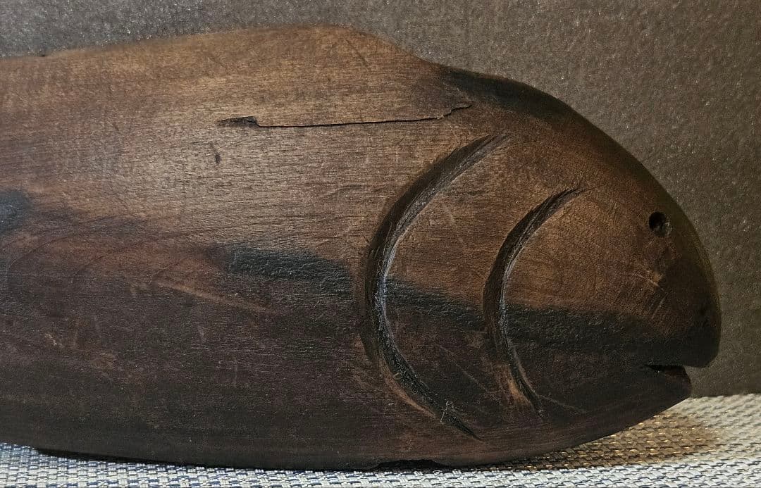 古民具 古道具 自在鉤 鯛 鯉横木 木彫 彫刻 オブジェ インテリア