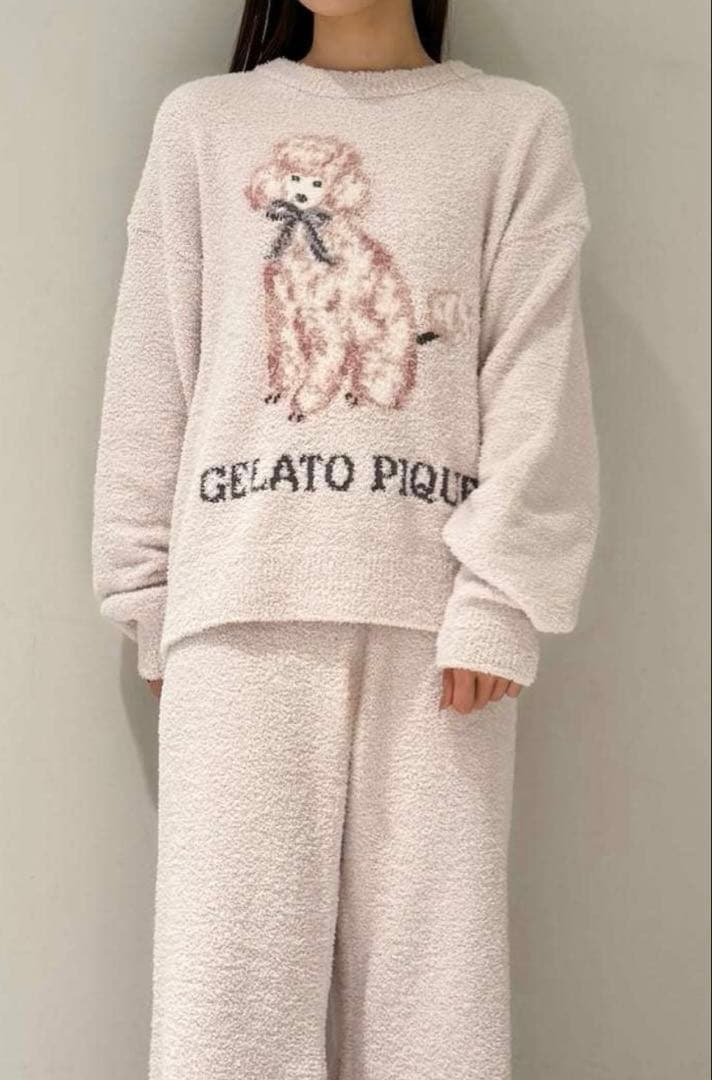 ジェラートピケ　プードル柄ジャガードプルオーバー&ベビモコロングパンツ