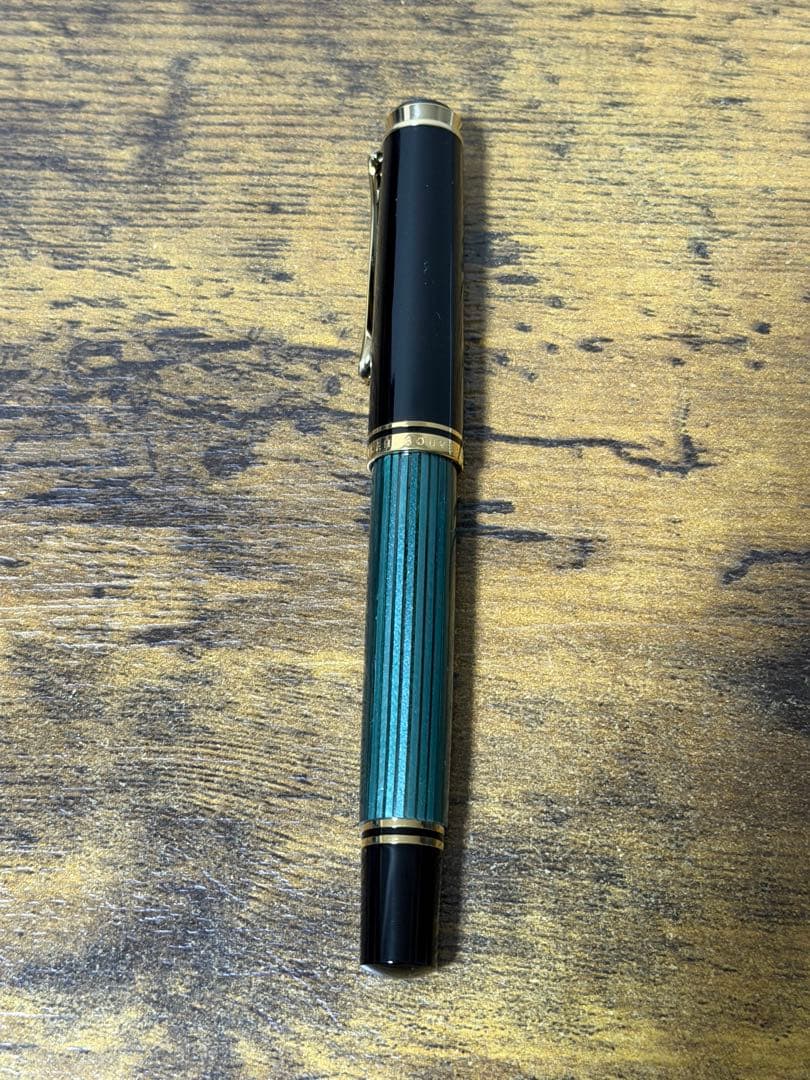 試筆のみ　旧天冠　スーベレン　緑縞　14C ペリカン　グリーン　EF