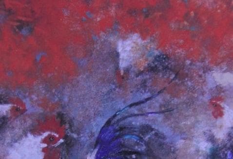 清原啓一、【紅庭に遊ぶ】、希少な額装用画集より、新品額装付