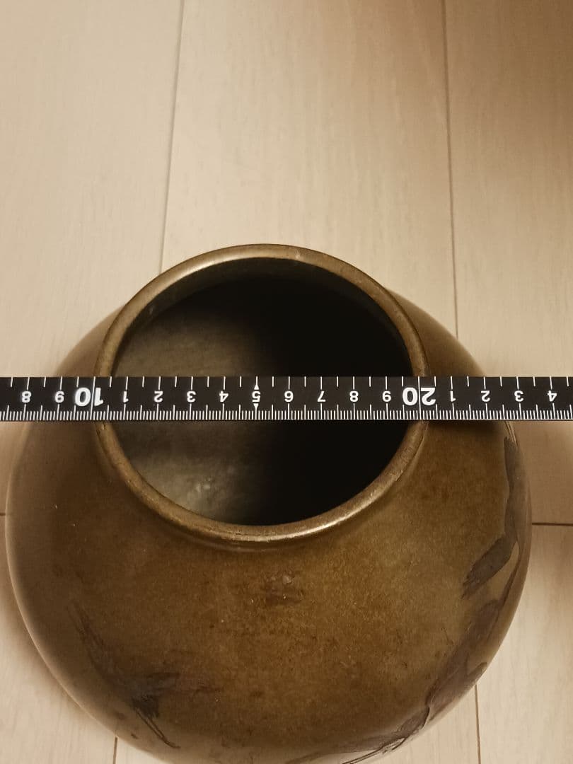 旧家 蔵出し 銅製 花瓶 花生 鶴図 銘あり