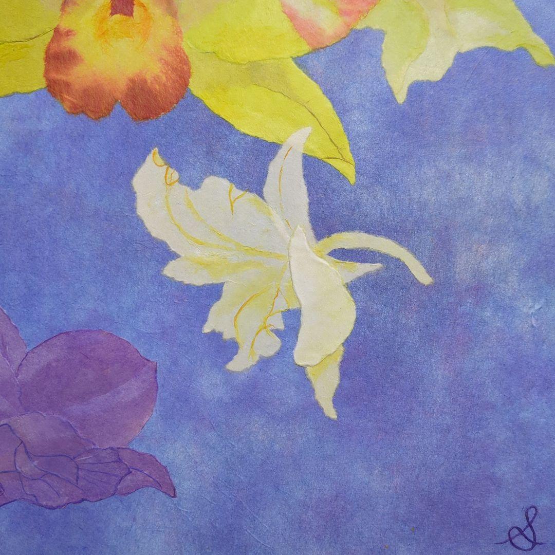 【ちぎり絵】「カトレア」　ハンドメイド　(P 10サイズ) 暮らしに彩りを