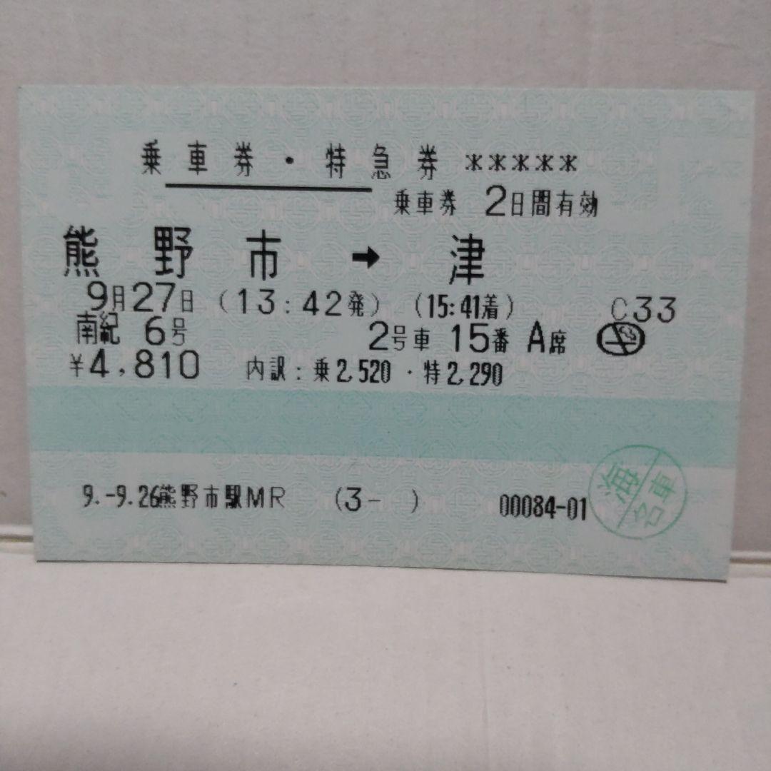 ○JRマルス券使用済 南紀号、草津号特急券、自由席特急券、乗車券2点の