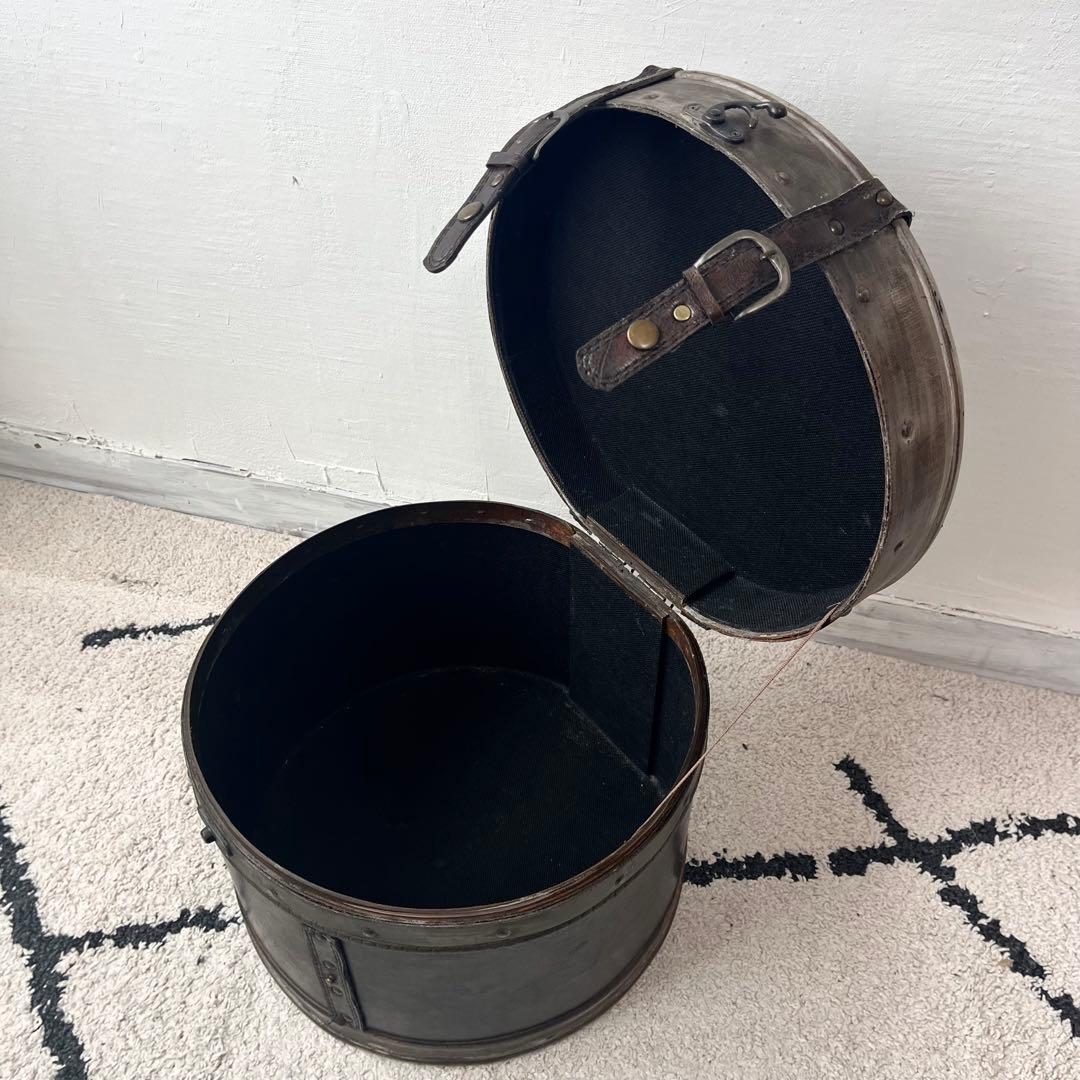 ヴィンテージ 木製 × レザー 樽 木箱 インテリア 雑貨 什器