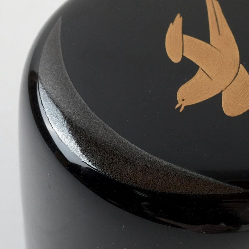 茶道具 中村宗悦作 時鳥蒔絵 長棗 仕覆付 共箱 V 9630