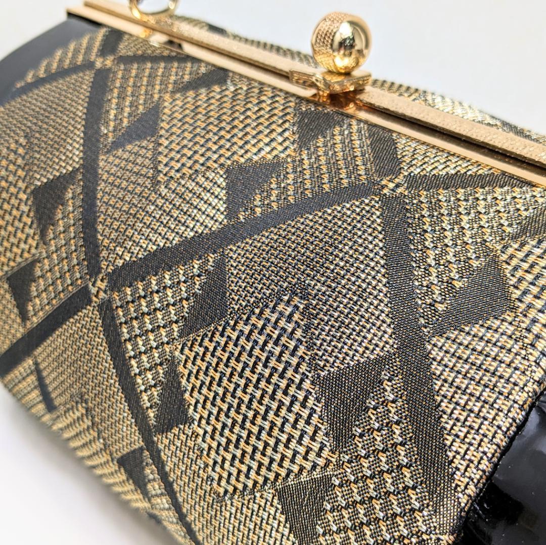 和装 草履バッグセット 帯地 黒×金 3枚芯 フリーサイズ k15-17