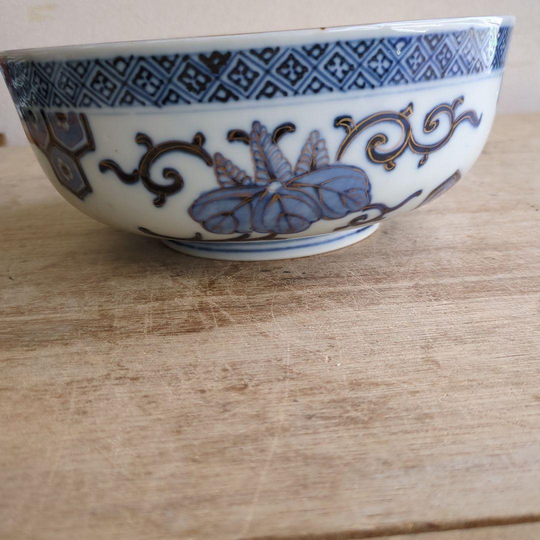 骨董 伊万里 古伊万里 鉢 盛鉢 染め付け 南蛮船 器 陶器 中サイズ