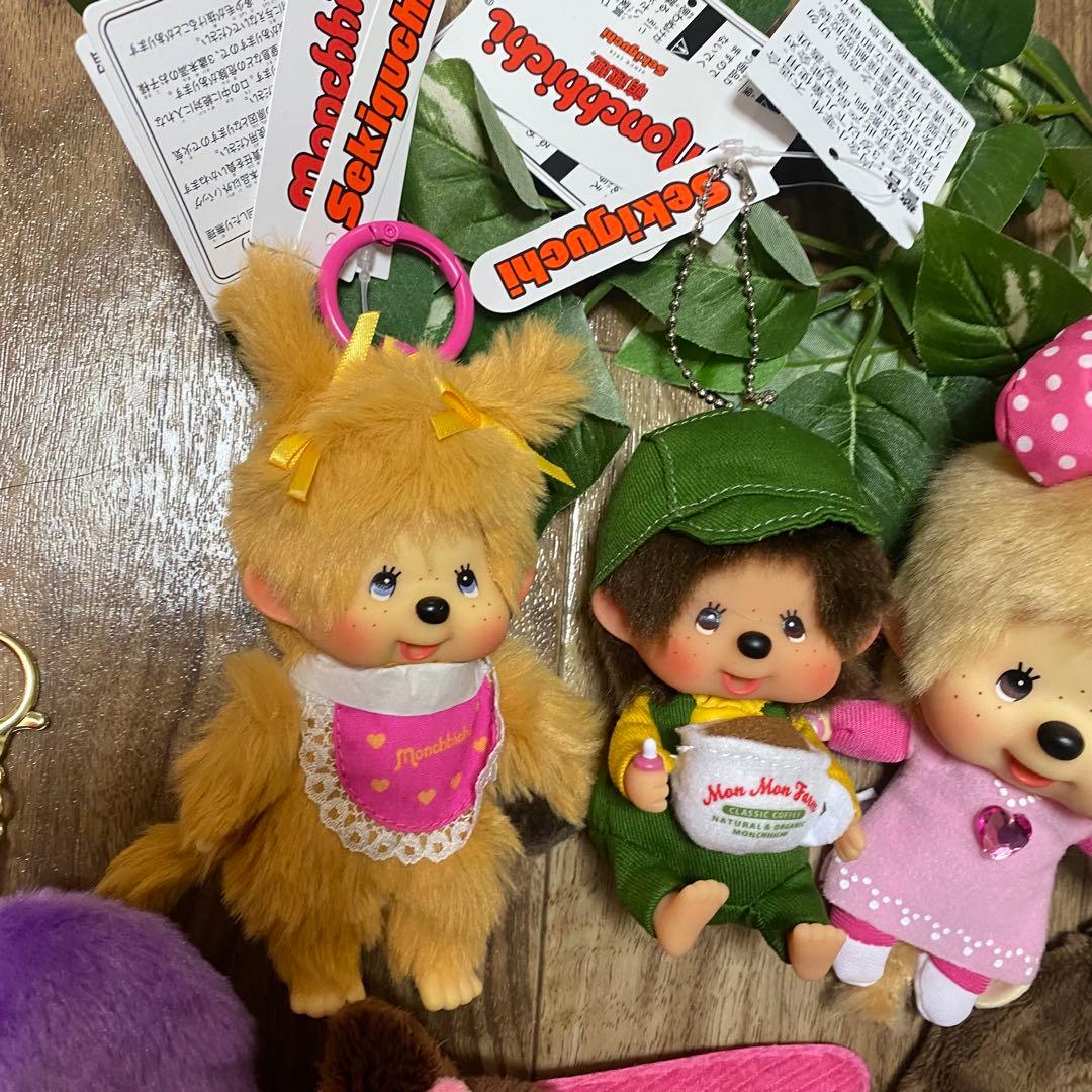 希少　モンチッチぬいぐるみキーホルダー ゴールド 香港限定コーヒー女の子ポーチ