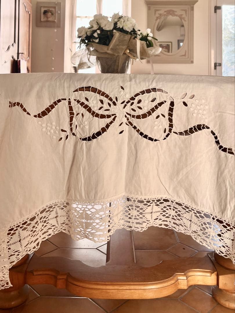 ◇フランスアンティーク｜手刺繍大判マルチクロスベットカバー白