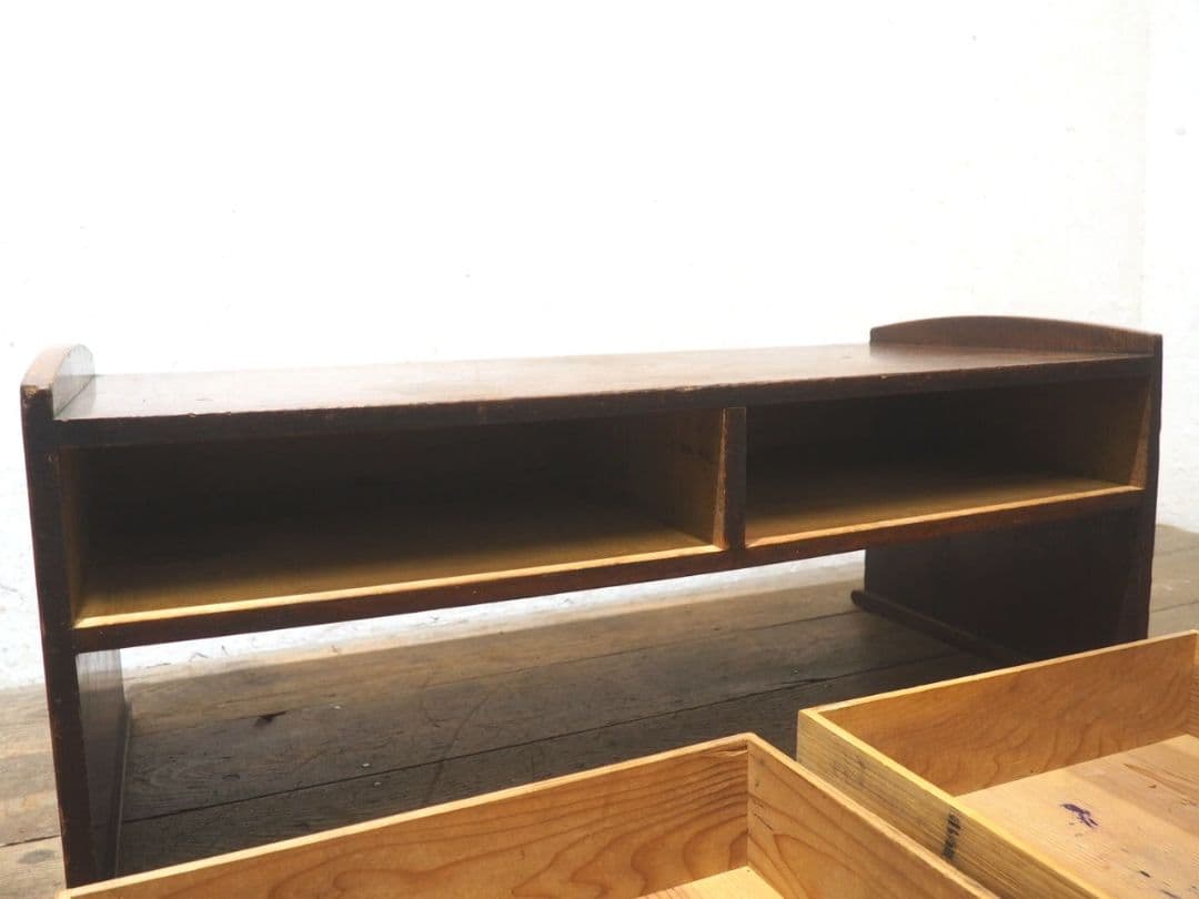 1302 杢目の綺麗な文机 ローテーブル 引き出し 収納棚 レトロ ビンテージ