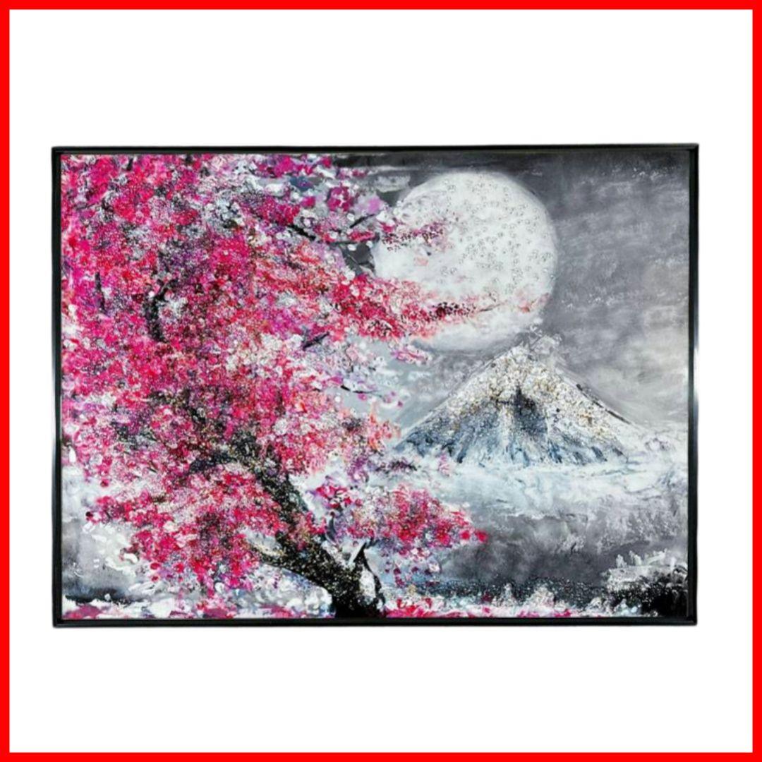 輸入雑貨 クリスタル アート 月下の富士山と桜 フレーム