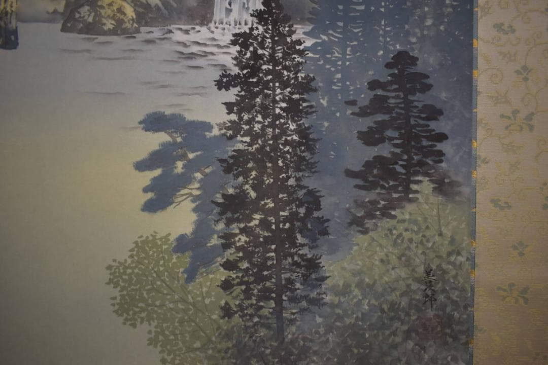 真作/善次郎/青緑山水図/塔山水図/桐共太巻二重箱