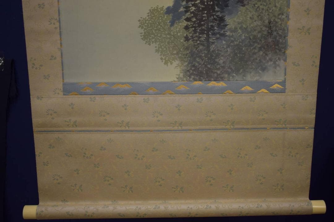 真作/善次郎/青緑山水図/塔山水図/桐共太巻二重箱