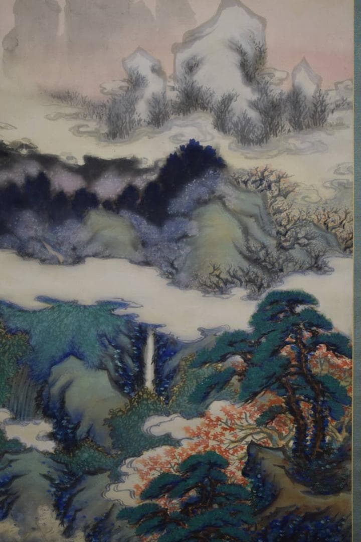 真作/包容生成/天長地久図/紅葉山水図/桐共箱付/布袋屋掛軸HE-571