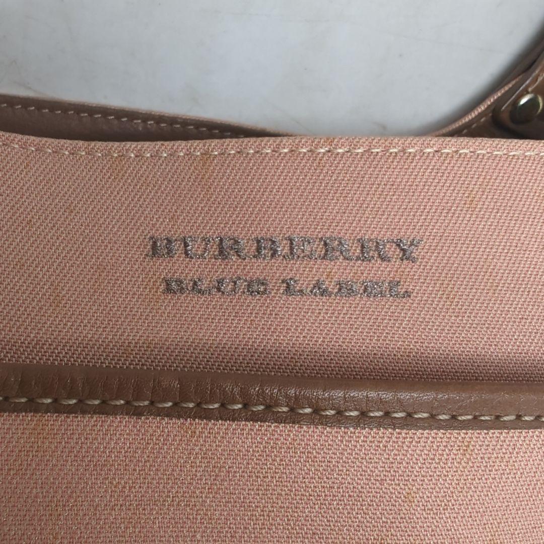 バーバリーブルーレーベル トート ハンドバッグ 金具 ロゴ キャンバス ピンク
