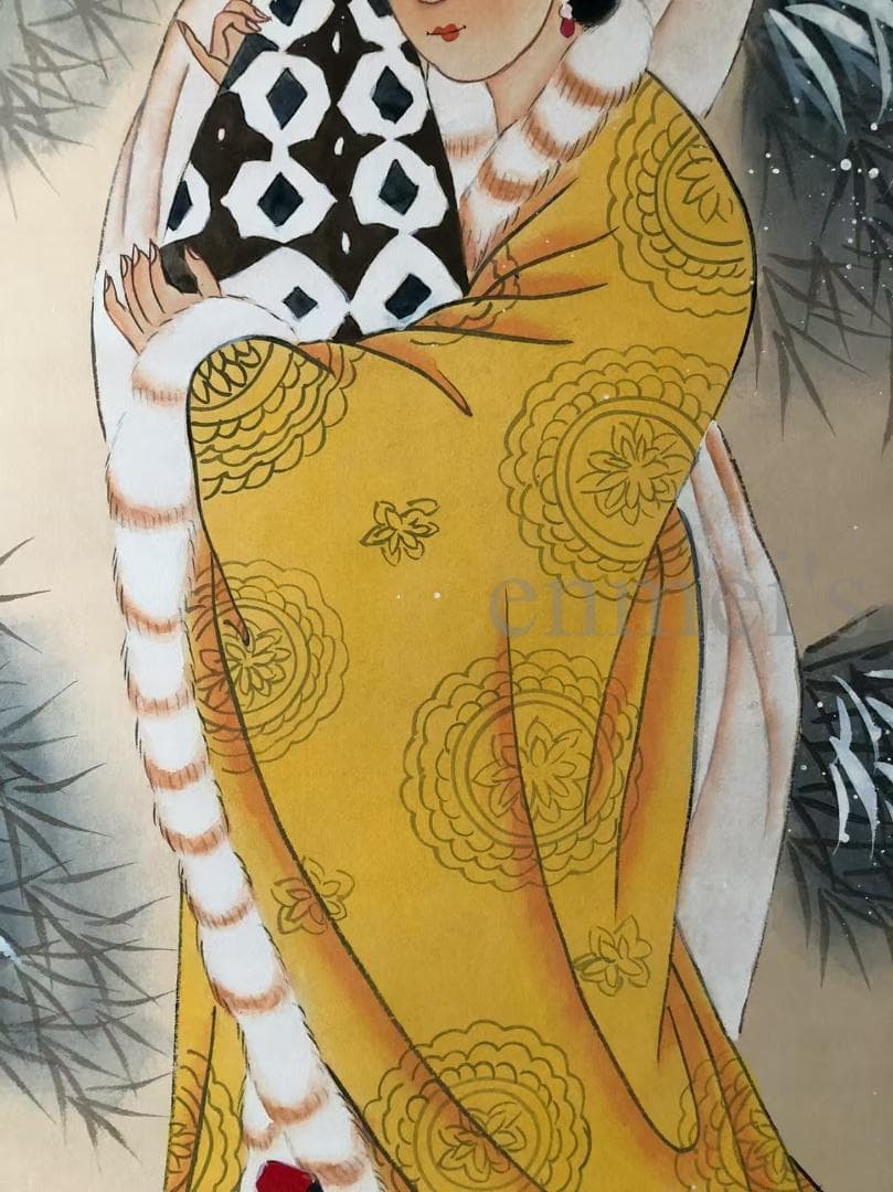 中国古美術・純手描き四尺仕女掛軸・国画・張大千印款・宣紙・茶道・賞