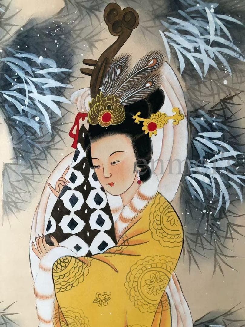 中国古美術 近代絵画 張大千款 仕女図 宣紙 四尺画芯 肉筆 手描き 証書