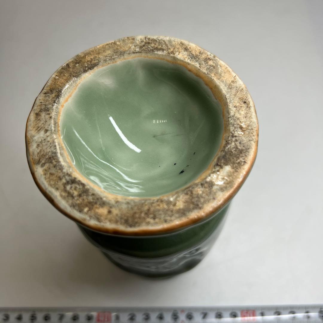 江戸後期 三田青磁燭台 木箱付 高さ16 3 東Y7 0523 江戸