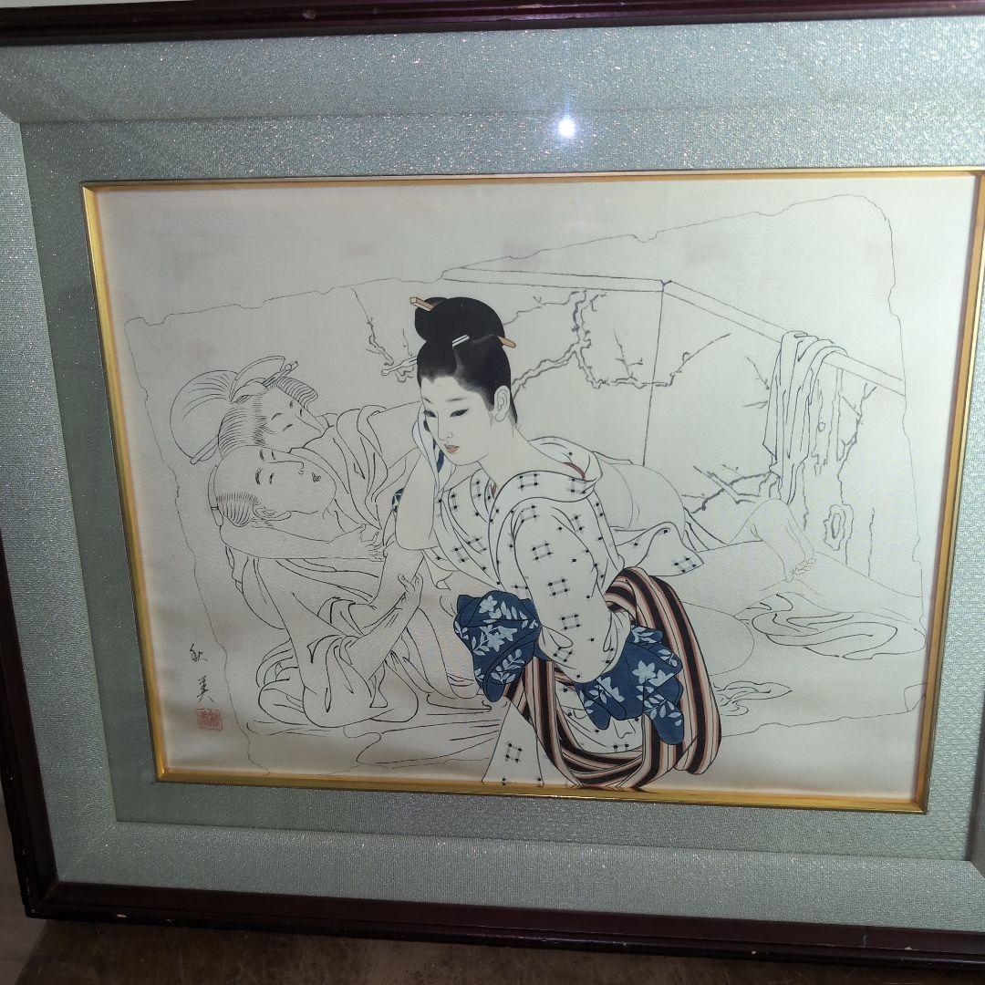 淡い色合いの日本画 人物画 浮世絵ベース 額装 - メルカリ