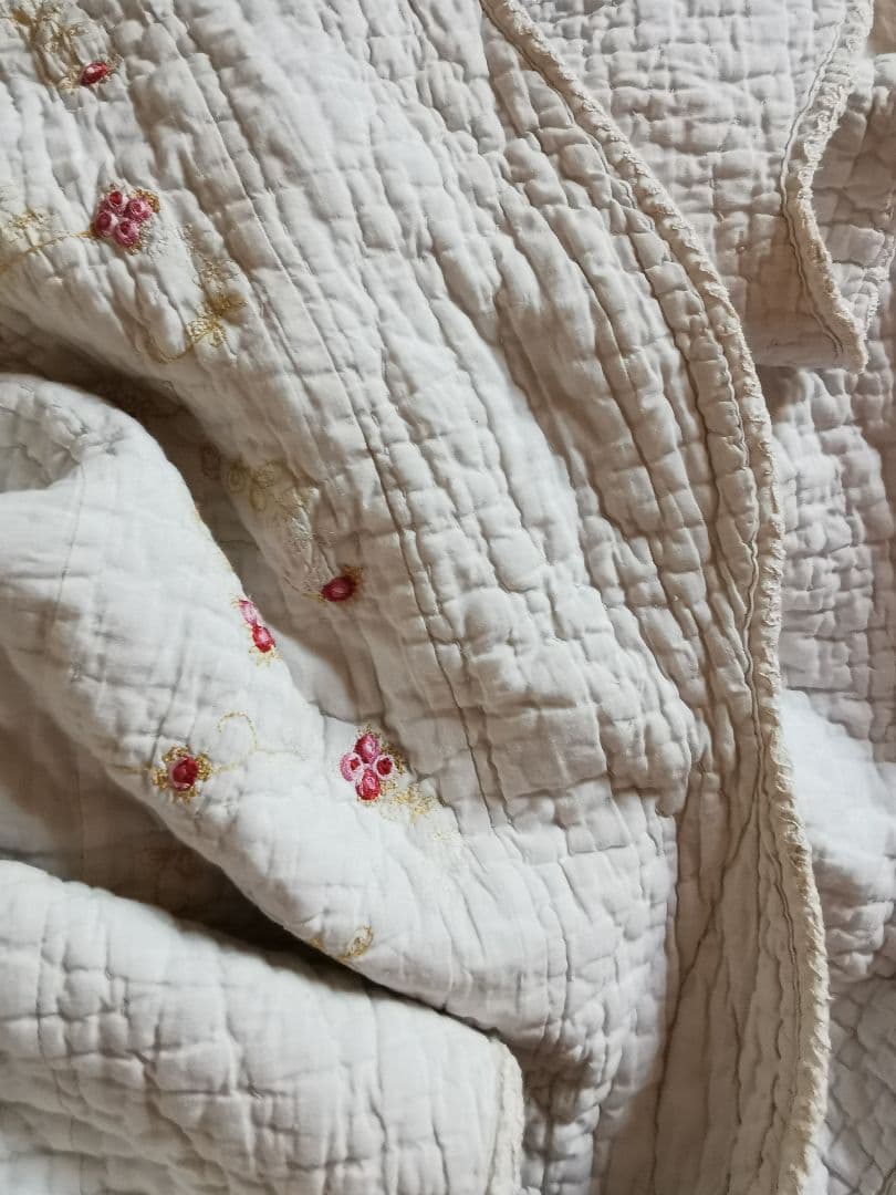 ヴィンテージ フランス/イギリス プチローズ刺繍 スカラップリム