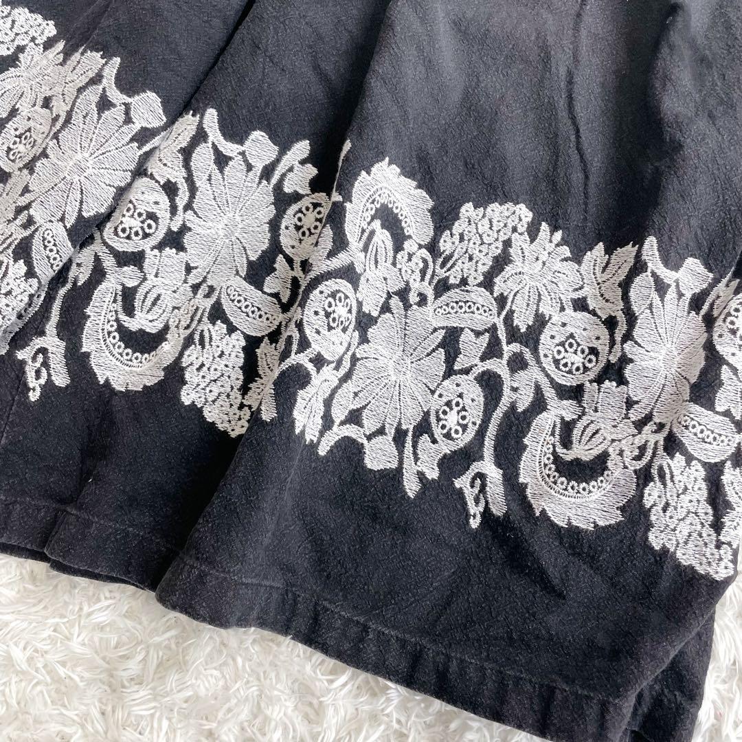 ビアズリー 花 刺繍 バギー リネン ガウチョ パンツ - メルカリ