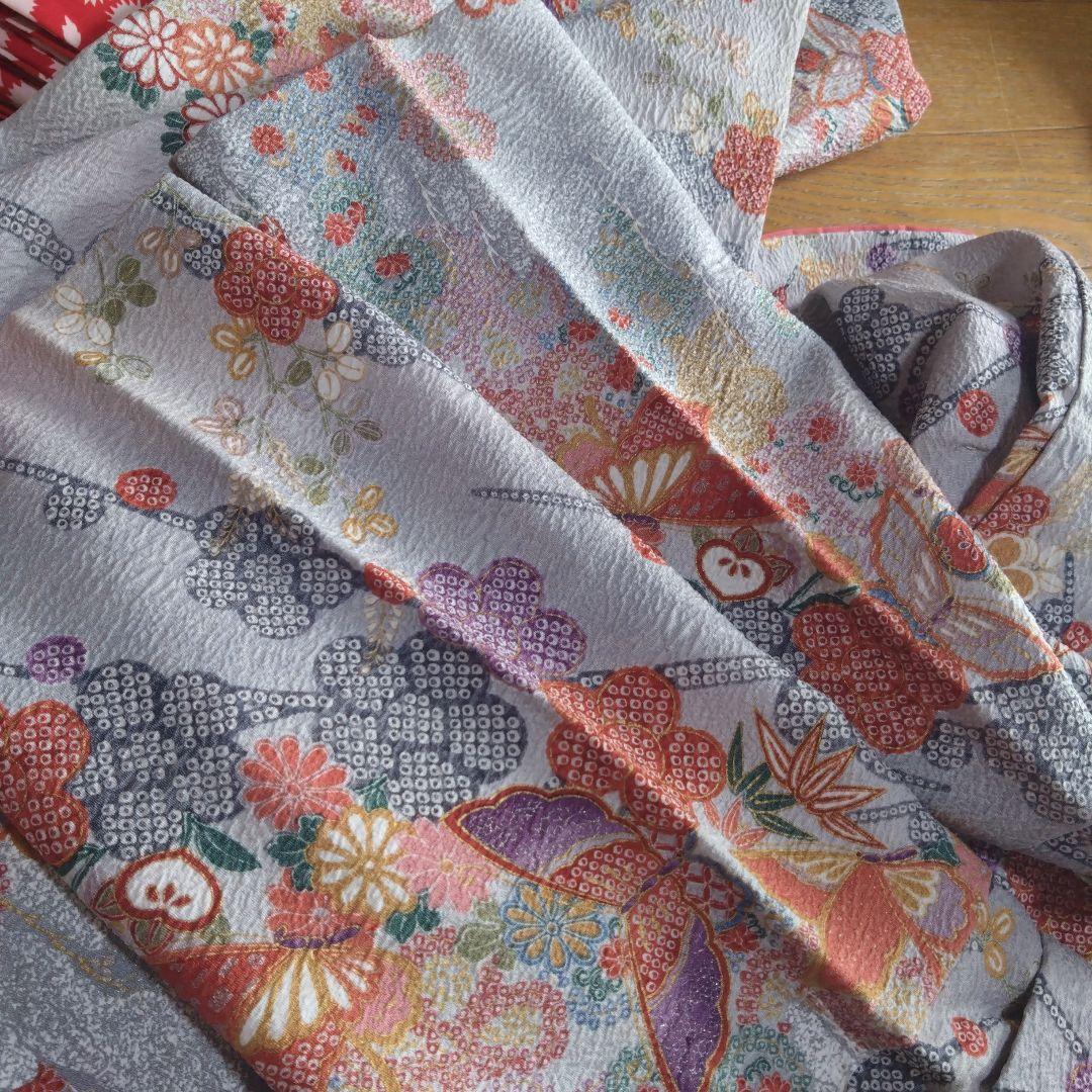 上品レトロレアカラー★ちりめん古典グレー★着物帯他小物フルセット