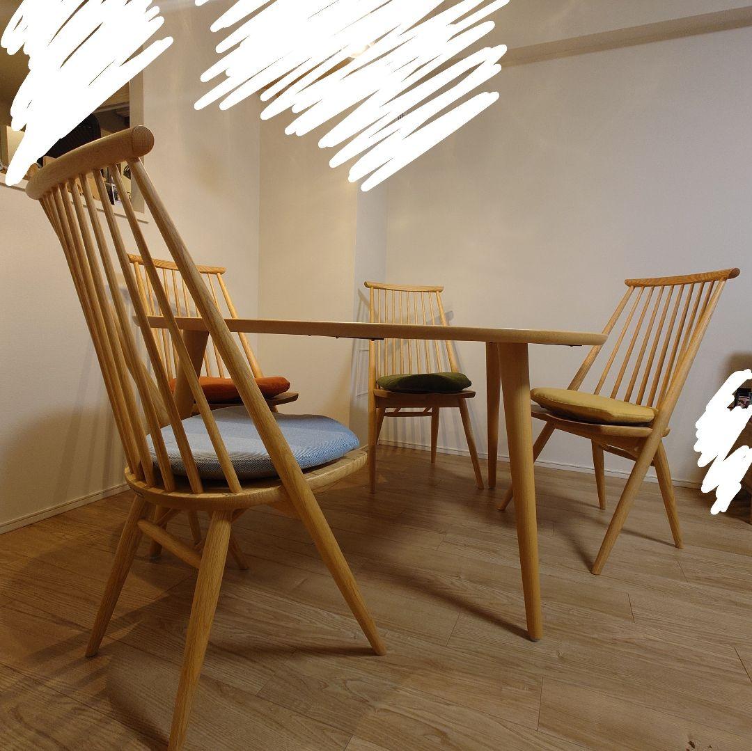 【柏木工】トライアングルテーブル・シビルチェア(クッション付き)ダイニングセット