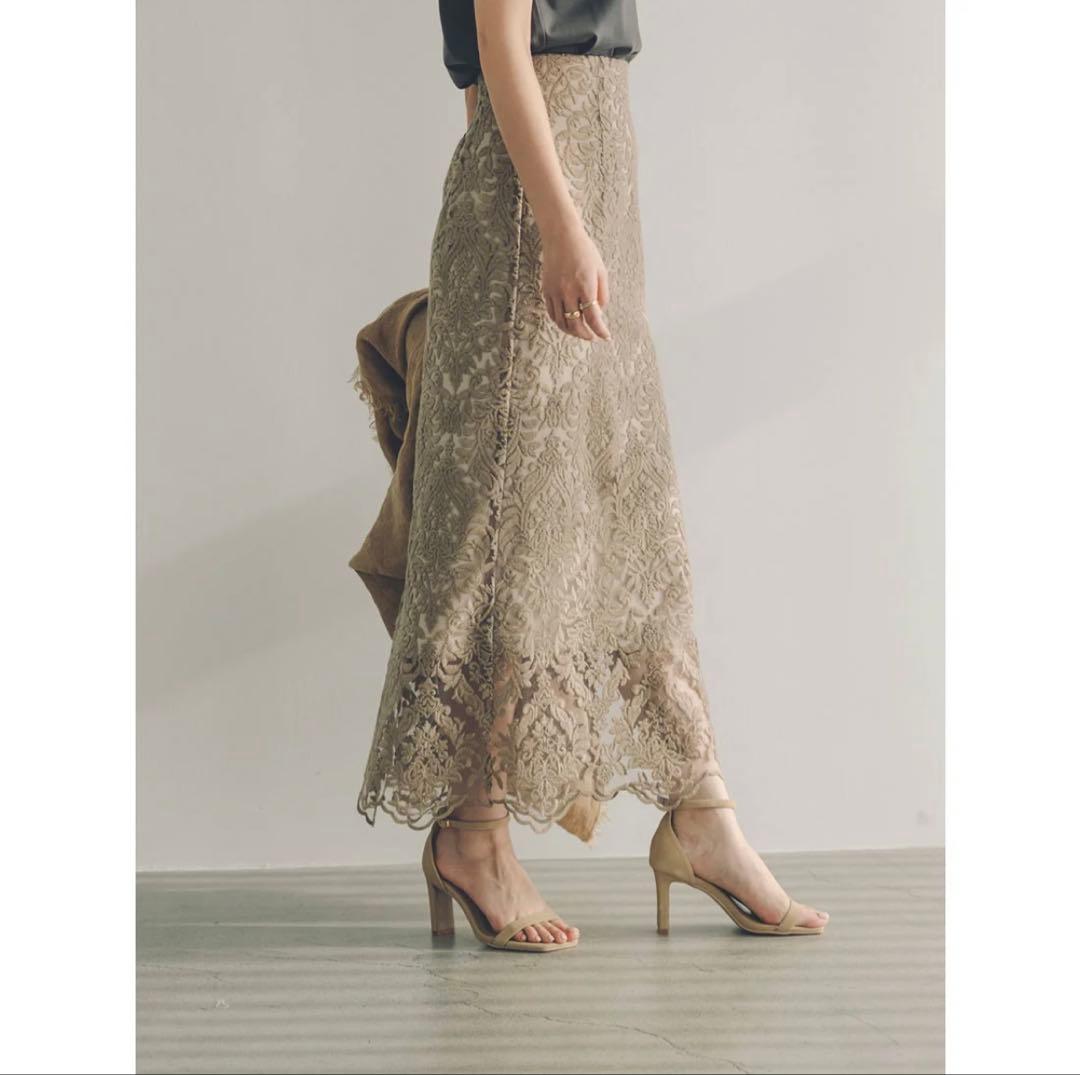 anuans アニュアンス エンブロイダリーレーススカート ベージュ S