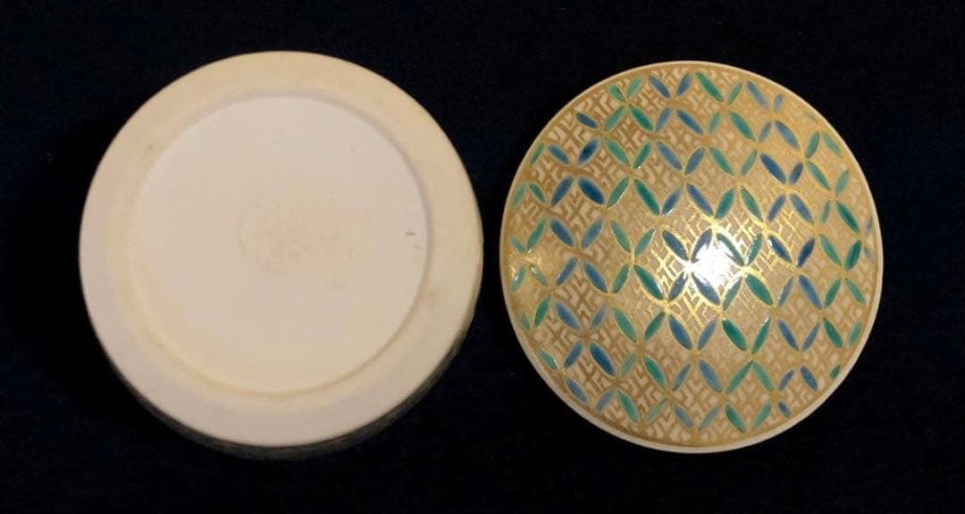 《R》茶道具2点組①鶴香合 益生②仁清写七宝小紋詰 陶楽造260107か5