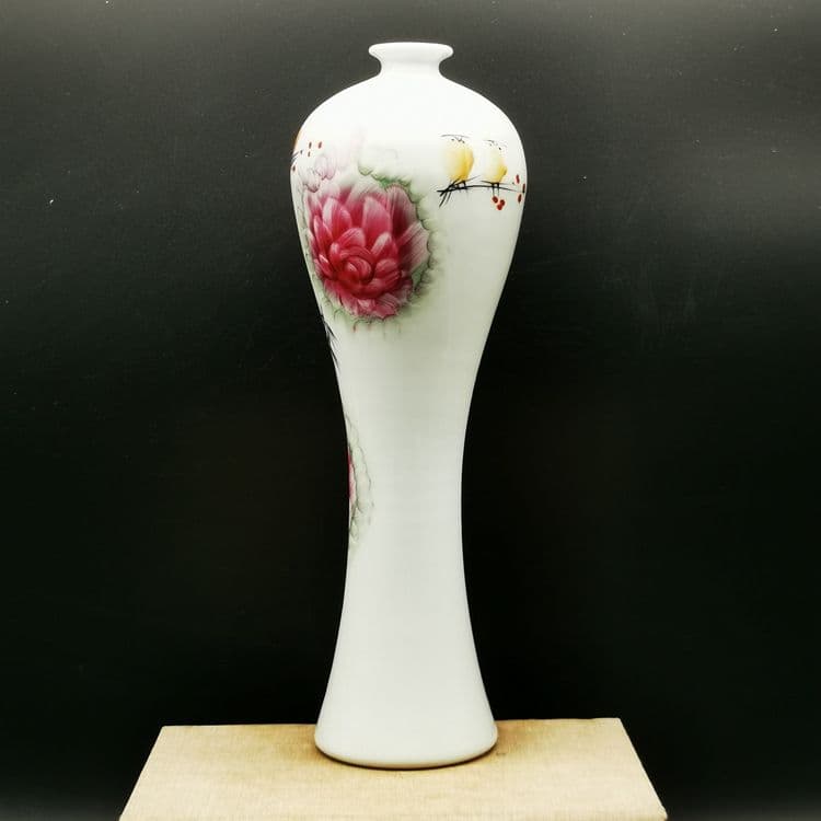 花鳥紋美人梅瓶 景徳鎮 陶磁器 装飾品 現代工芸品美術品 置物
