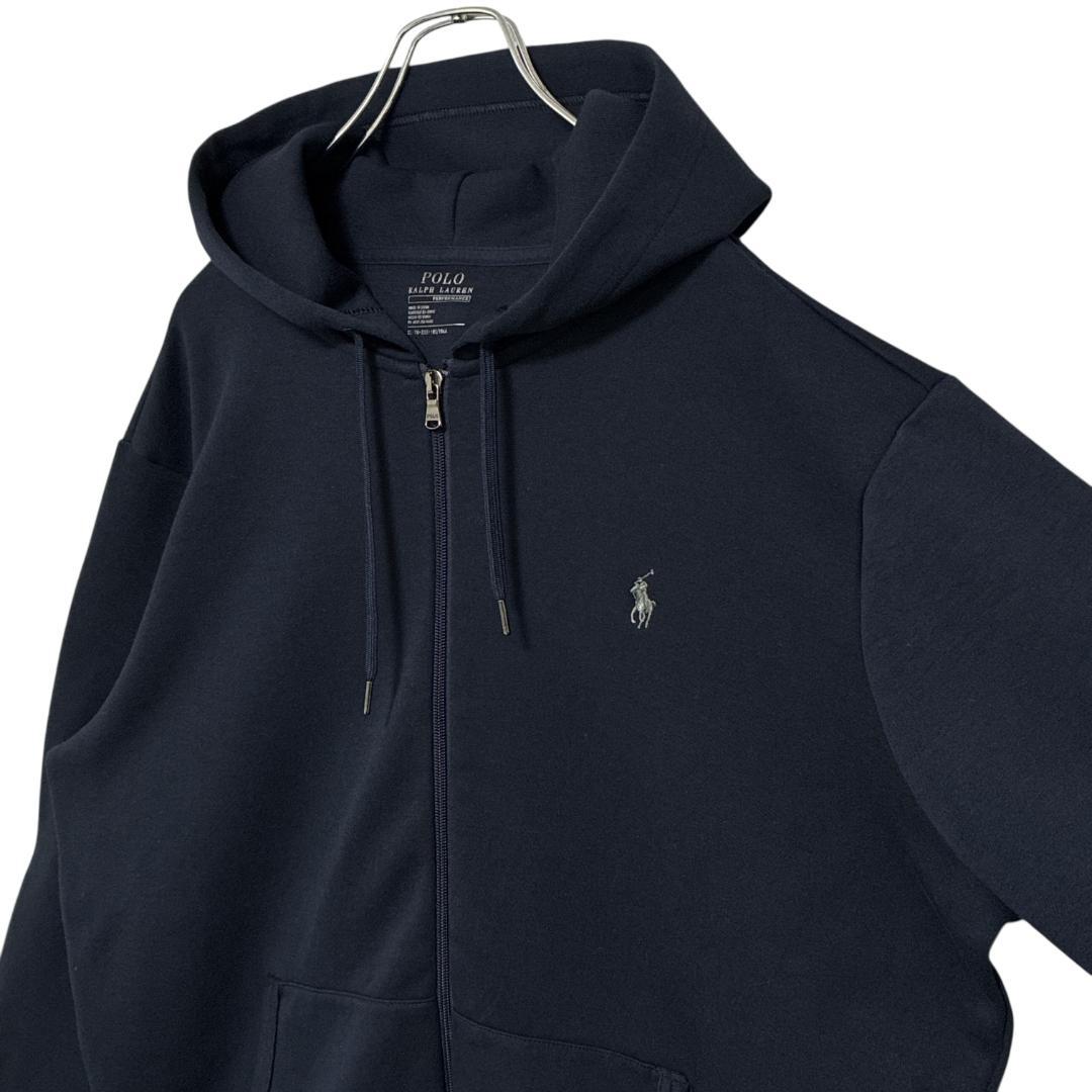 【美品】 ポロラルフローレン パーカー ジップアップ 紺色 刺繍ロゴ 2XL相当