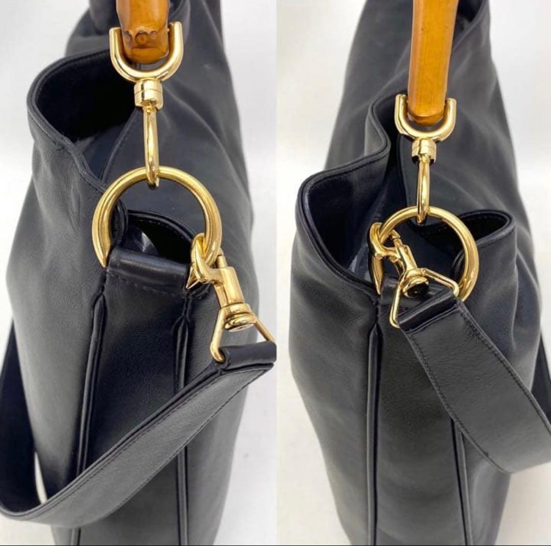 グッチ バンブー トート バッグ ショルダー 革 黒 EO584 gucci