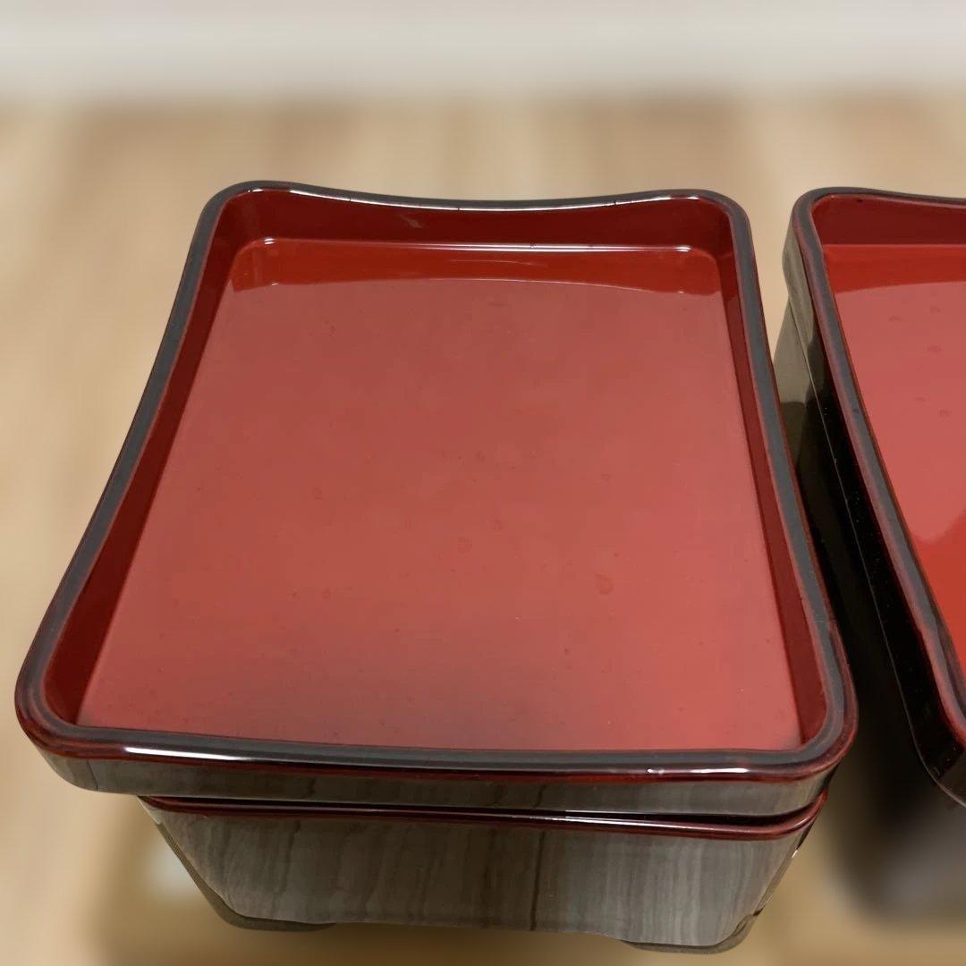 アソベ　漆器 重箱 黒と赤のツートン 箱付き　2個セット