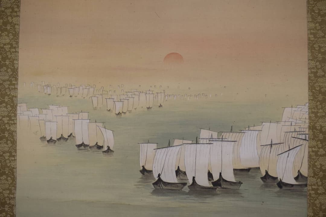 真作】中島醴泉/入舟図/入帆静波図/掛軸☆宝船☆Y-420