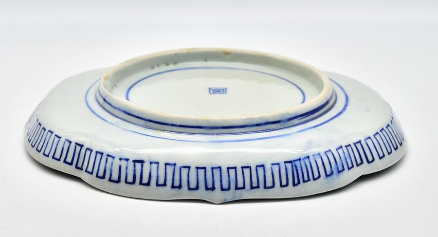 時代年代物 古伊万里 染付 変形皿 花鳥図 仕覆 合わせ箱 有田焼