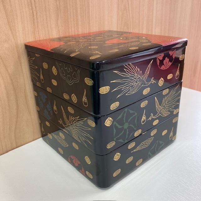 【美品】名店白木屋◇漆器◇重箱三段重◇天然木◇錦絵