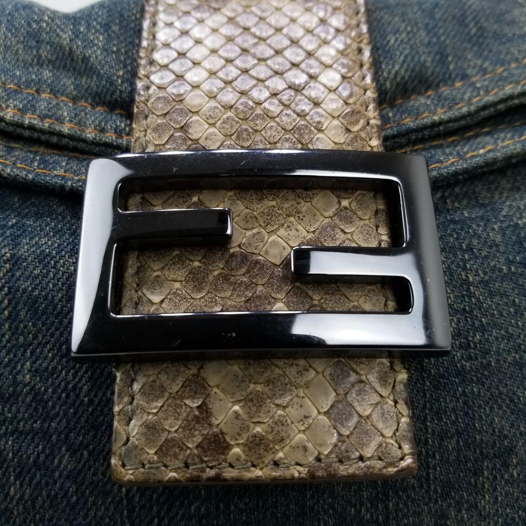 FENDI マンマバケット デニム×パイソン ショルダーバッグ　ミリタリグリーン