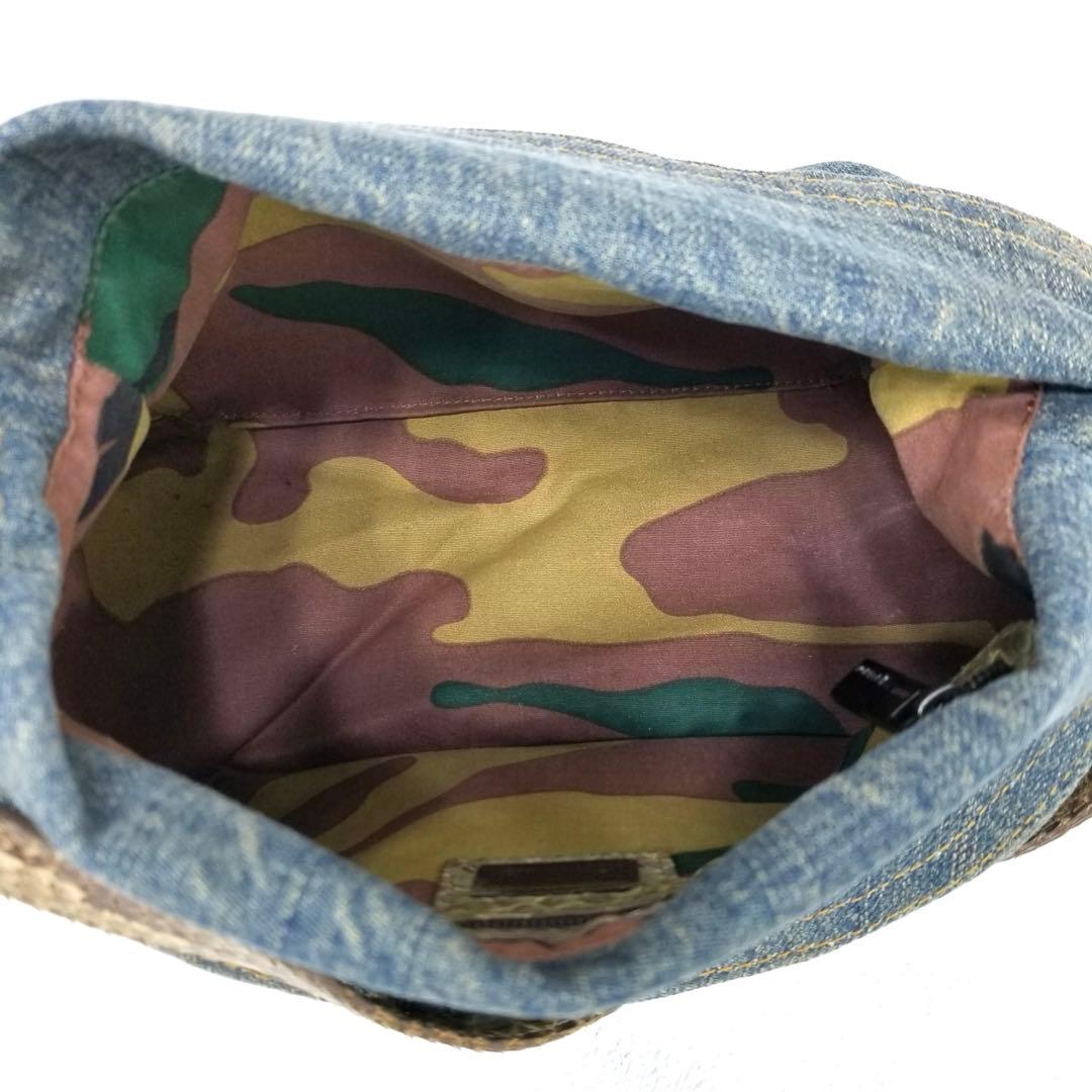 FENDI マンマバケット デニム×パイソン ショルダーバッグ　ミリタリグリーン