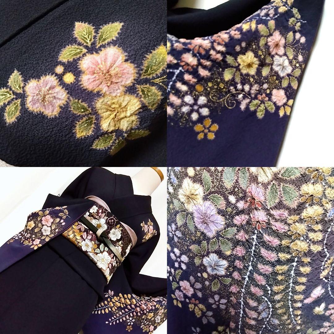 翠山工房 セット 辻ケ花 辻ヶ花 袋帯 紺 黒 辻が花 訪問着 地紋 落款