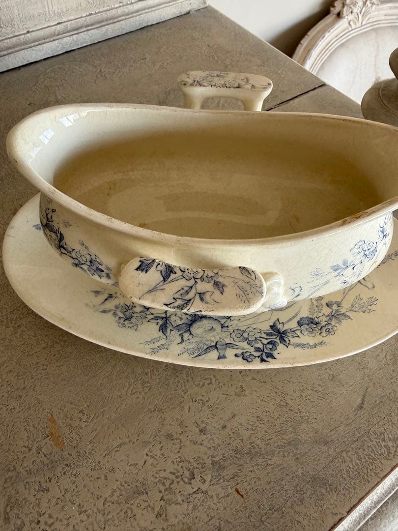 フランスアンティーク陶器クレイユモントローlinotteソーシエール