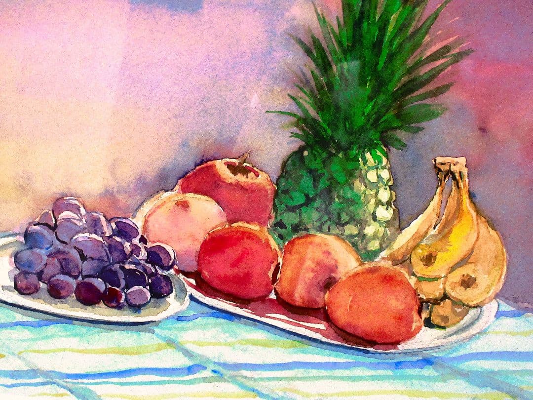 果物の静物画 水彩画 フレーム付きF６号