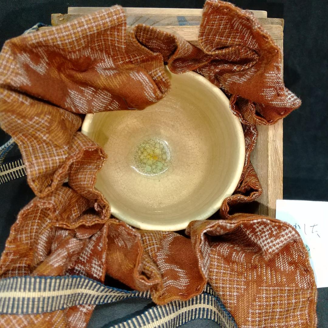 古朝日焼、胴紐筒茶碗(元箱、元仕服残欠、包み古布付き)