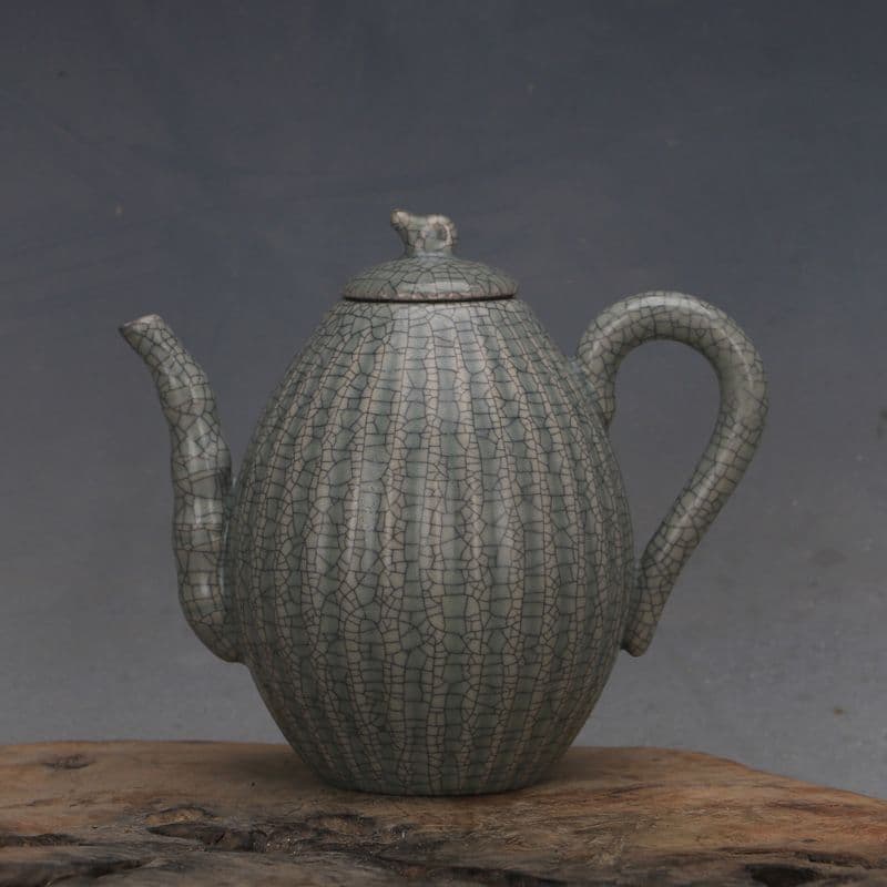 宋汝窯青釉清涼寺竹節瓜稜壺 現代工芸品 美術品 置物