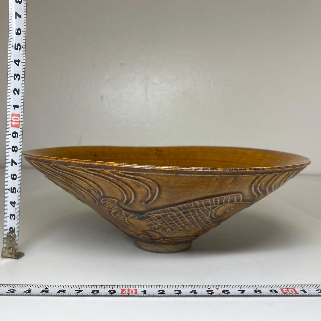 古代中国　あめ紬　魚回大鉢　タニオ　直径約22.5cm 東N7-1004①